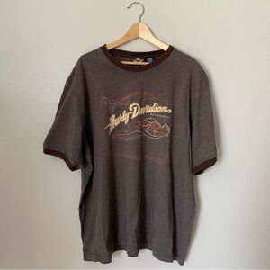 Men’s Harley-Davidson Brown Ringer T-Shirt Crew Neck 2005 American Legend XXL